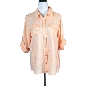 Calvin Klein Peach Button‎ Up Blouse, Size L